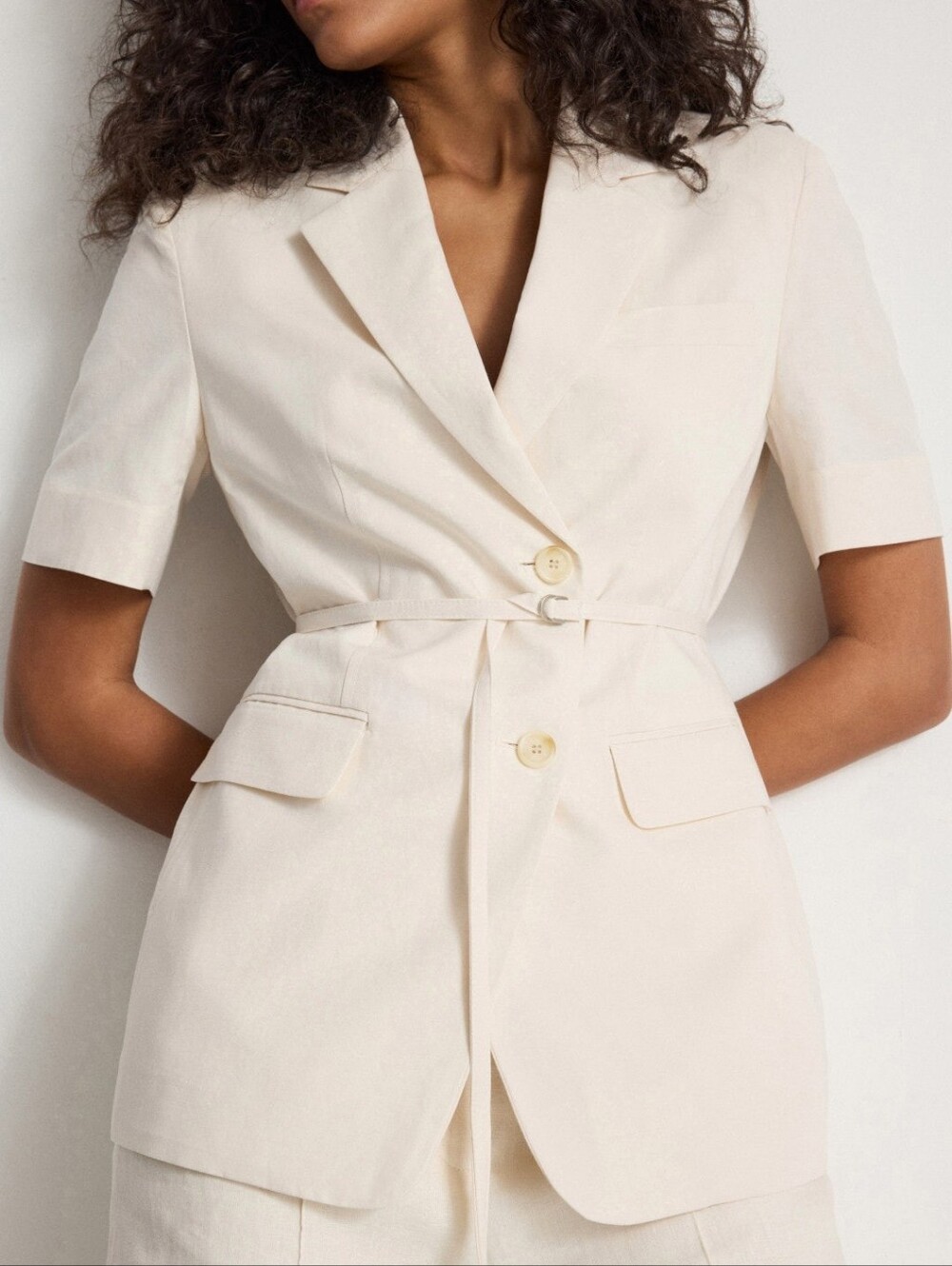 DUNST White Half Sleeve Linen Jacket Short Sleeves Size S